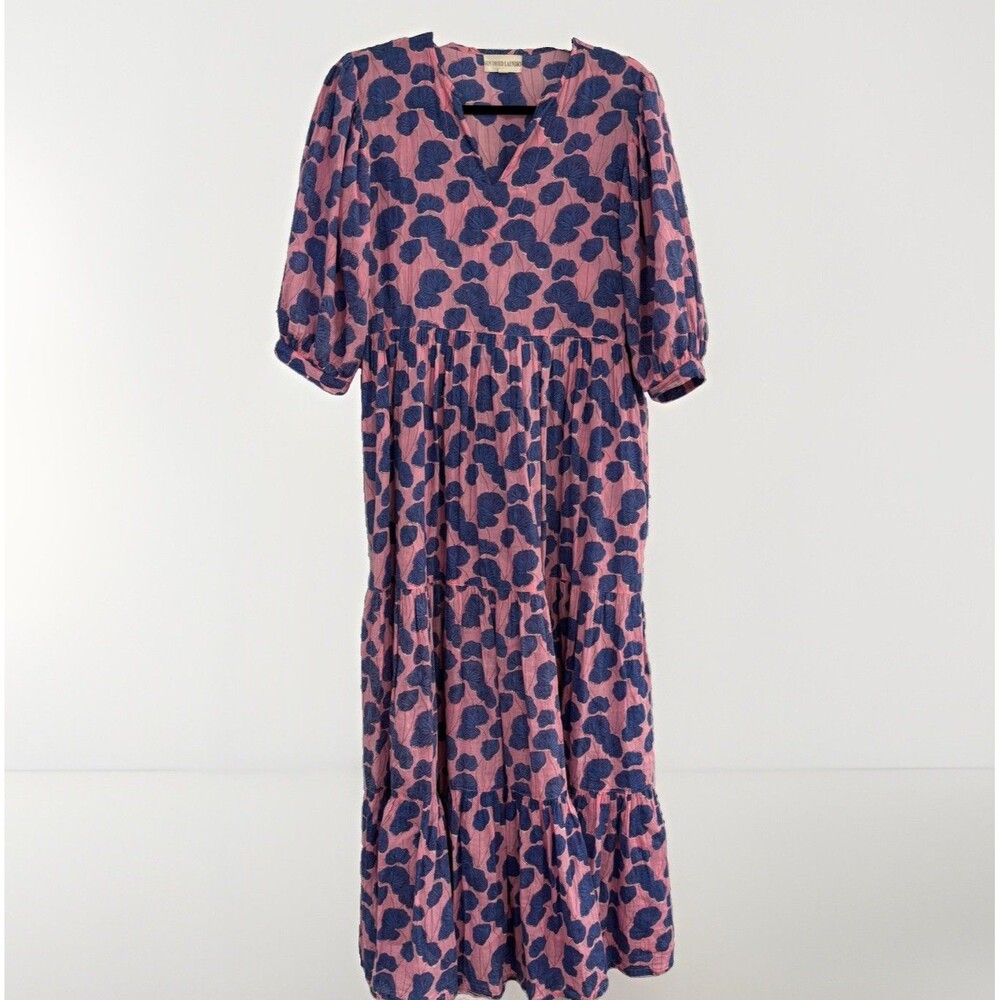 Sun Dried Laundry Dress Size XS Maxi Pink Blue Cotton Anthropologie Boho Peasant